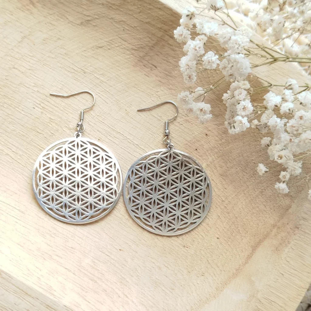 Boucles d’oreilles Fleur de Vie acier inoxydable – Bijou spirituel