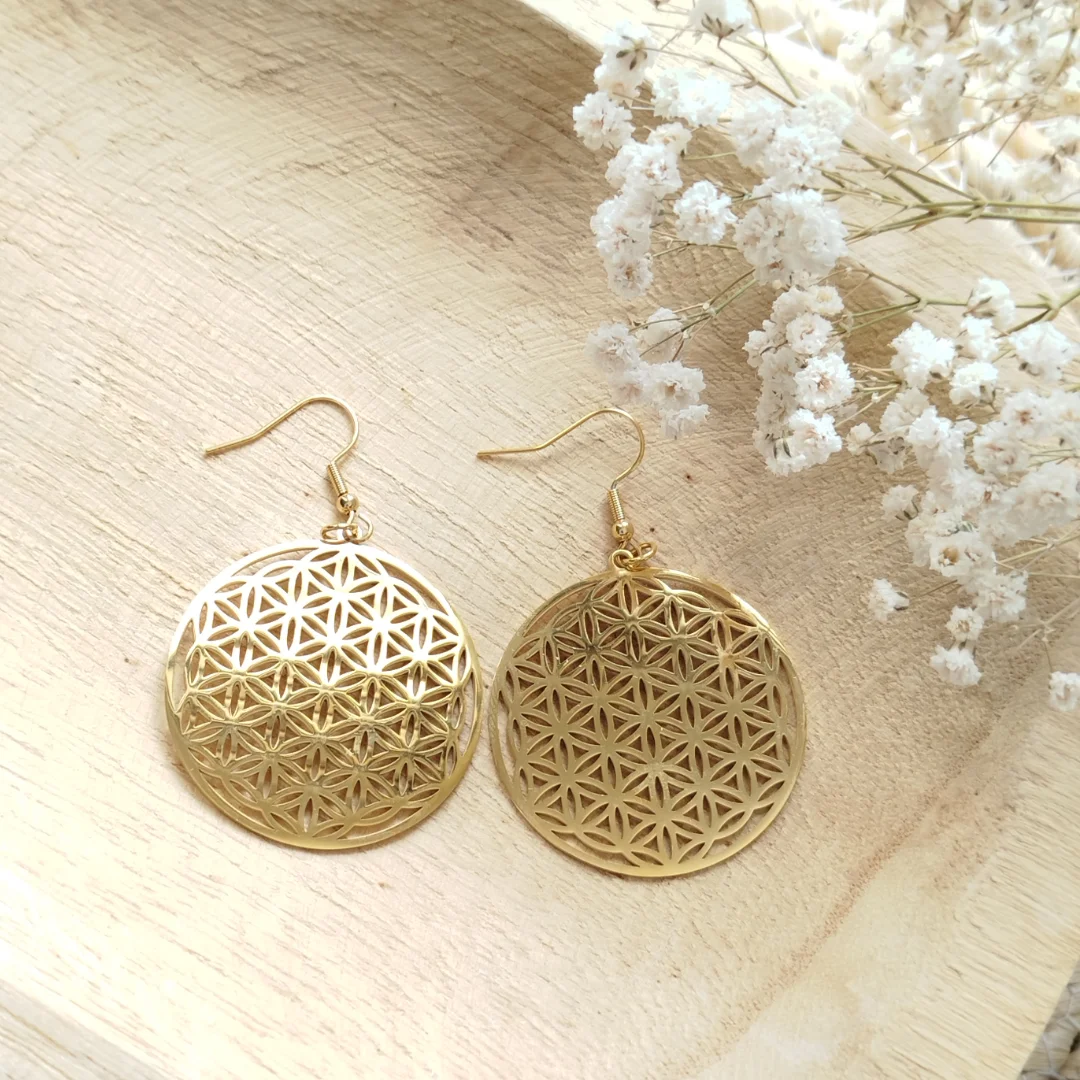 Boucles d’oreilles Fleur de Vie acier inoxydable – Bijou spirituel