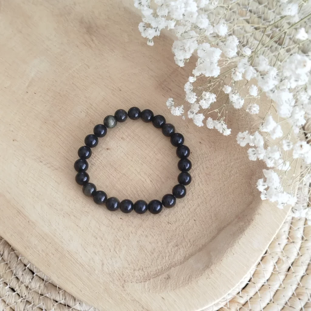Bracelet Obsidienne Dorée Pierre Naturel De Protection