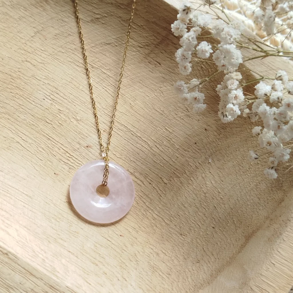 Collier en Quartz Rose – Amour & Apaisement – Acier Inoxydable