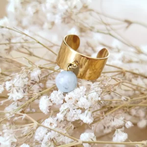 Bague Aigue-Marine – Création Artisanale en Pierre Naturelle et acier inoxydable