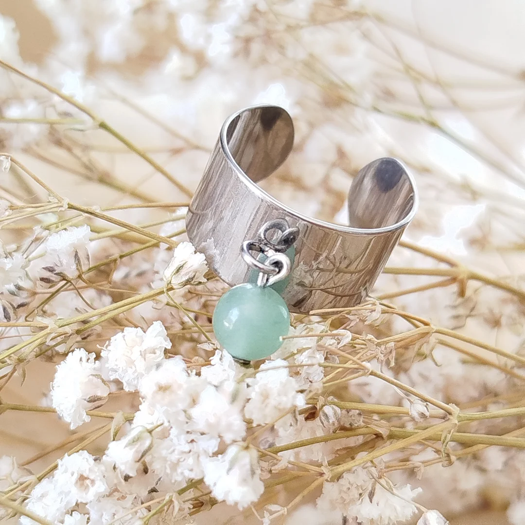 Bague Aventurine Naturelle & Acier inoxydable | Guérison Émotionnelle