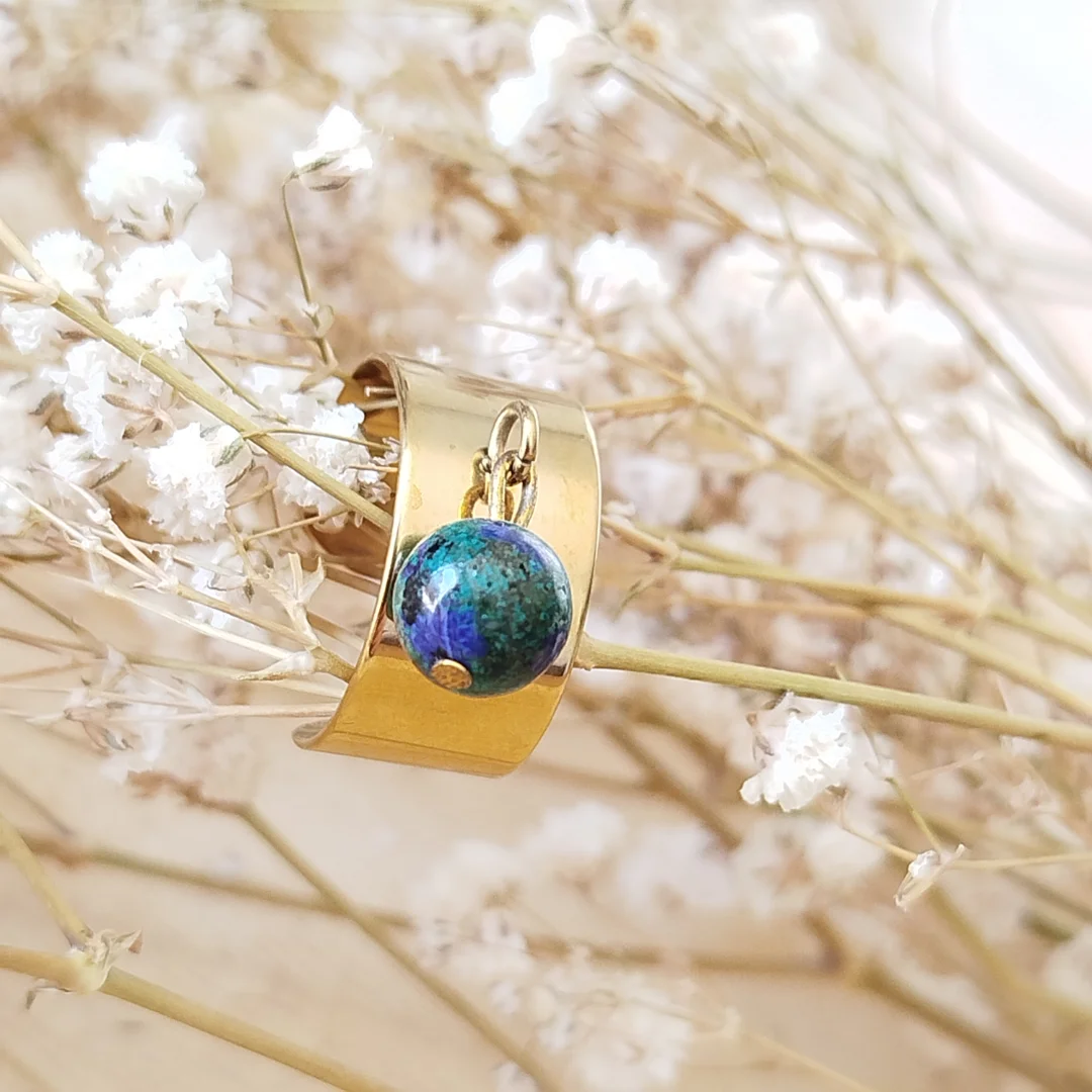 Bague Azurite Malachite & Acier Inoxydable – Éveil Intuitif