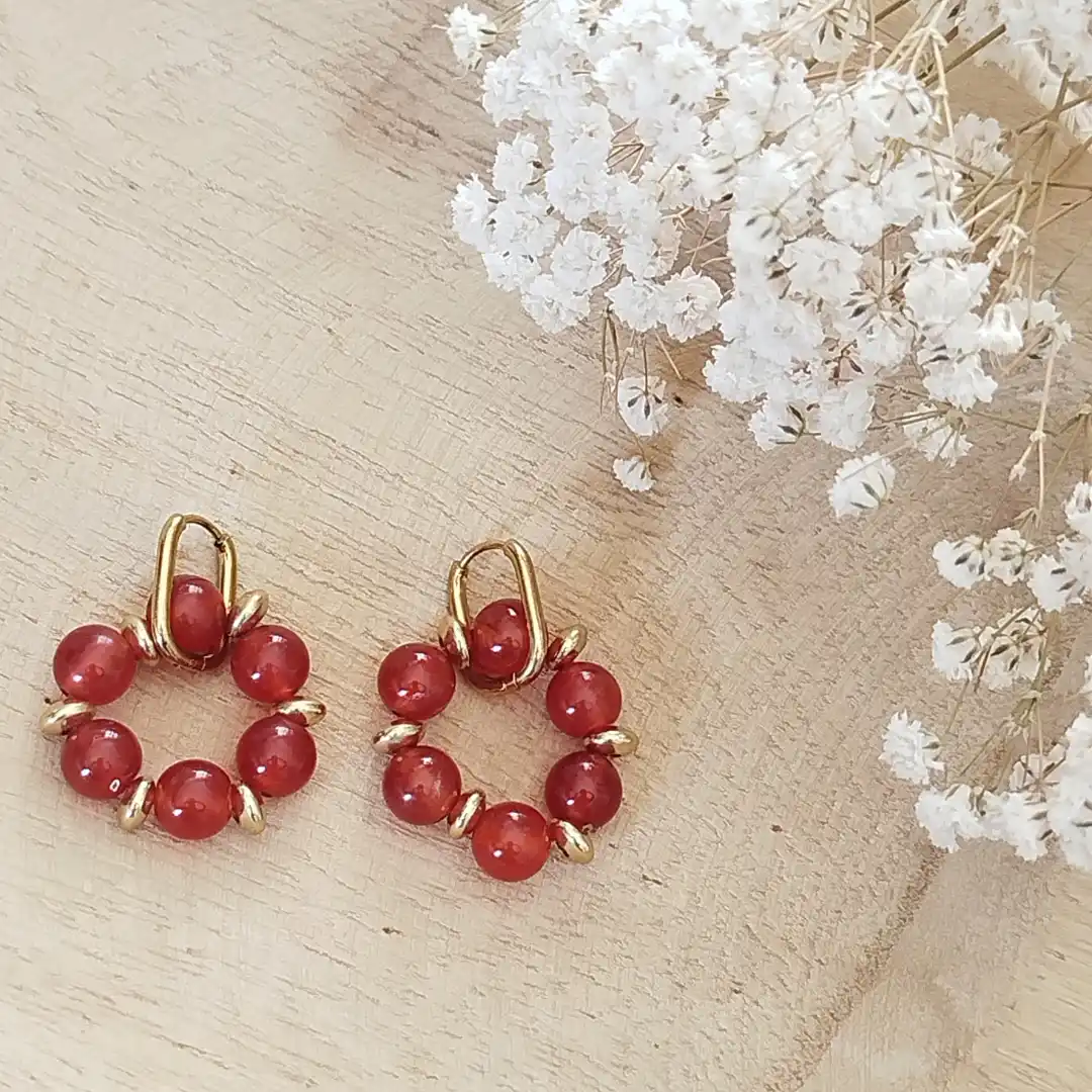 Boucles d’oreilles Cornaline – Création artisanale en acier inoxydable
