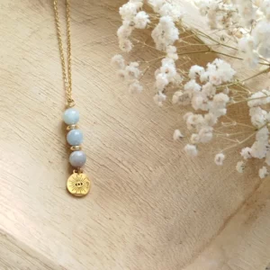 Collier Aigue-Marine Pierre Naturelle & Acier Inoxydable - Apaisant