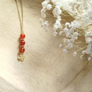 Collier Cornaline Pierre Naturelle & Acier Inoxydable - Énergie