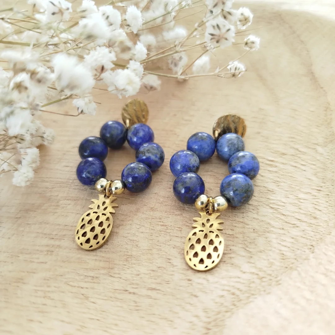 Boucles d'Oreilles Lapis Lazuli & Acier Inoxydable | Bijoux Naturels Femme
