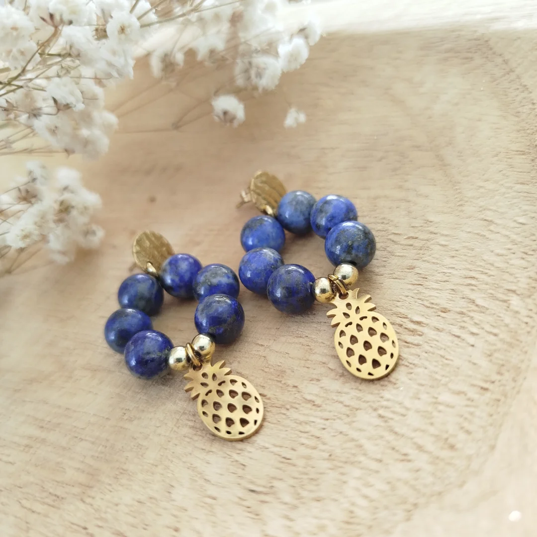 Boucles d'Oreilles Lapis Lazuli & Acier Inoxydable | Bijoux Naturels Femme – Image 3