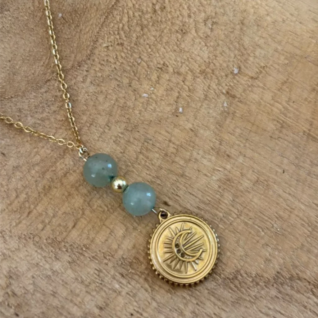 Collier Aventurine Verte – Bijou Artisanal en Acier Inoxydable | Chance & Sérénité