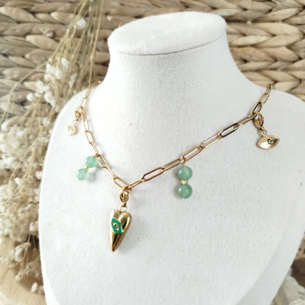 Collier Aventurine Verte – Bijou Artisanal en Acier Inoxydable | Chance & Sérénité