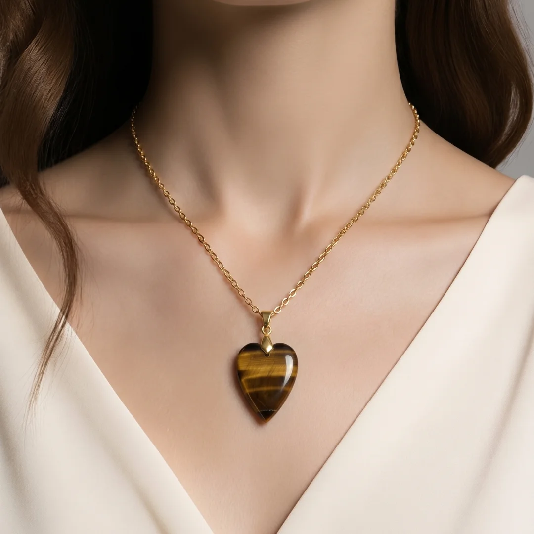 Collier Œil de Tigre Pierre Naturelle & Acier Inoxydable – Protection – Image 2