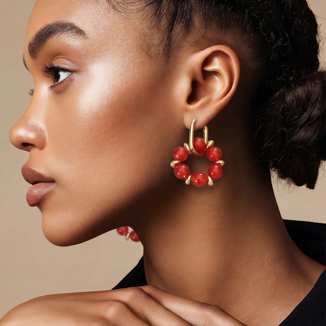 Boucles d’oreilles Cornaline – Création artisanale en acier inoxydable – Image 2