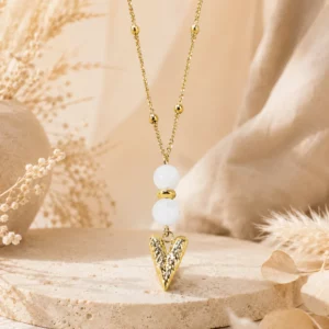Collier Pierre de Lune – Acier Inoxydable Doré