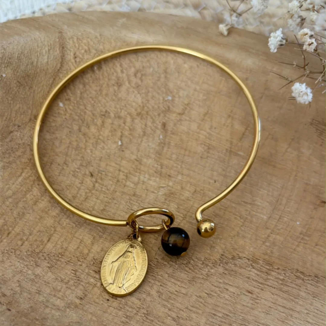 Bracelet Œil de Tigre & Vierge Marie – Image 2