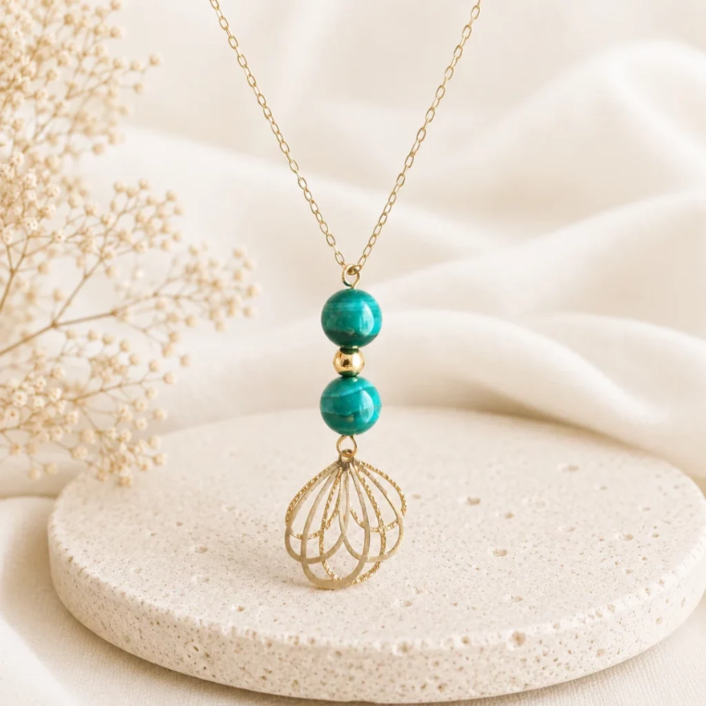 Collier malachite en acier inoxydable