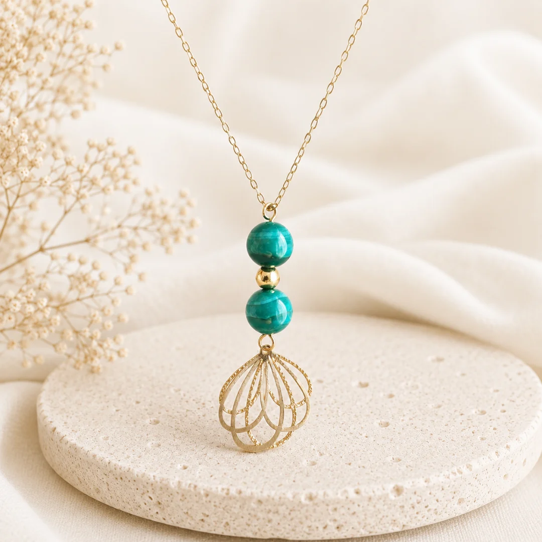 Collier malachite en acier inoxydable