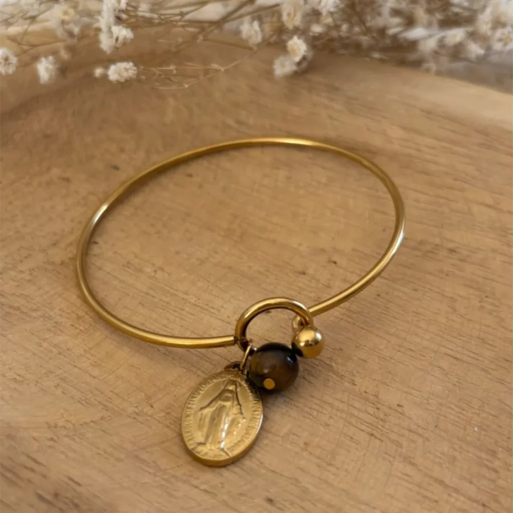 Bracelet Œil de Tigre & Vierge Marie